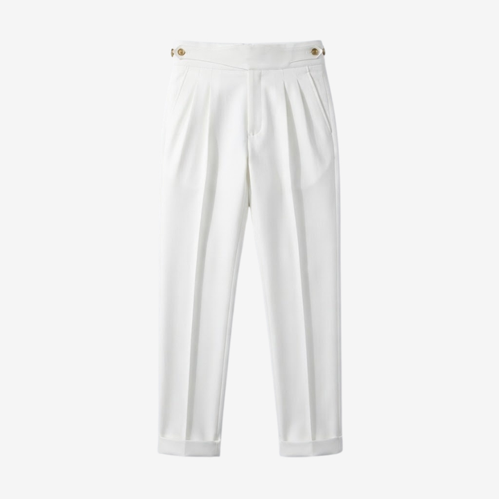 High-Waisted Double-Pleat Wool Blend Trousers