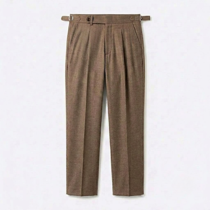 Herringbone Wool Pleated Trousers