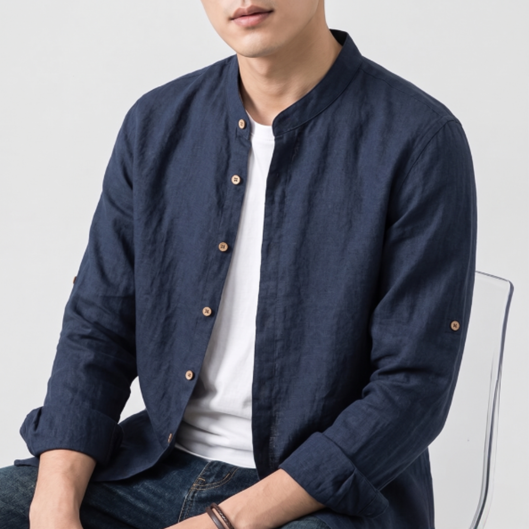 Linen Band Collar Shirt