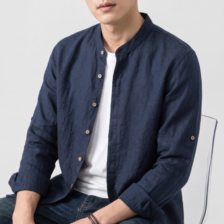 Linen Band Collar Shirt