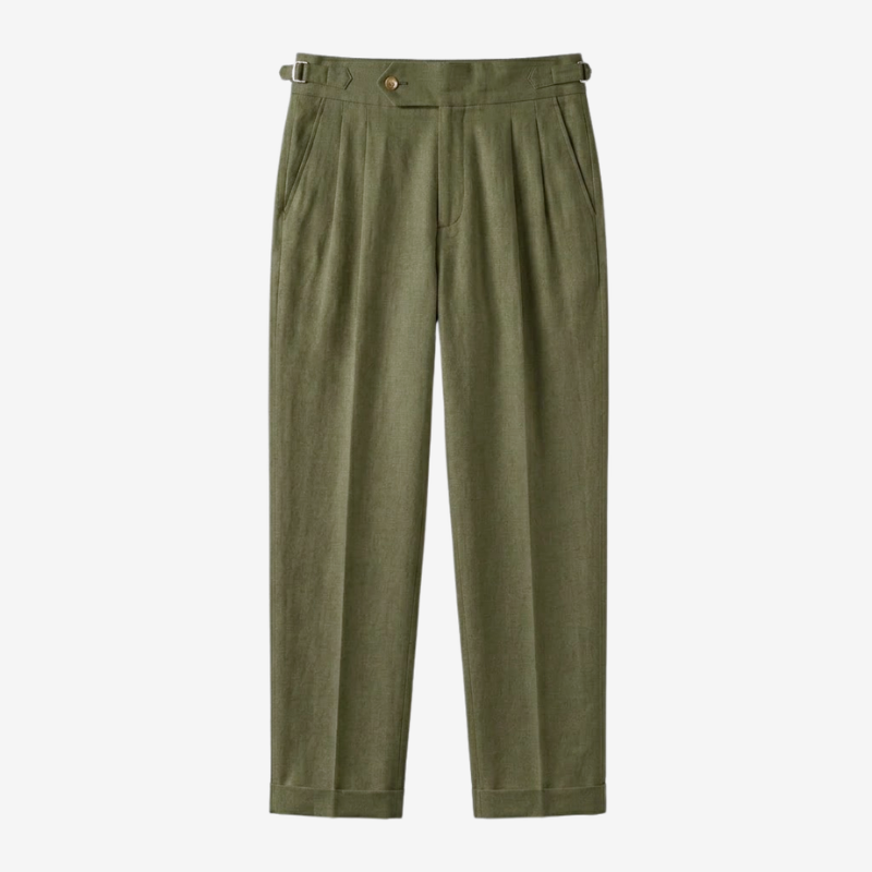 Linen-Cotton Blend Trousers with Adjustable Waist