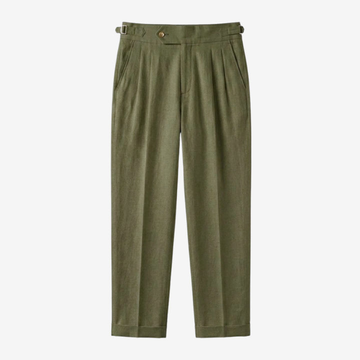 Linen-Cotton Blend Trousers with Adjustable Waist