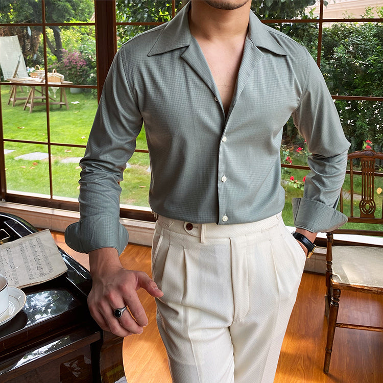 Classic Cotton Blend Shirt with Spread Collar