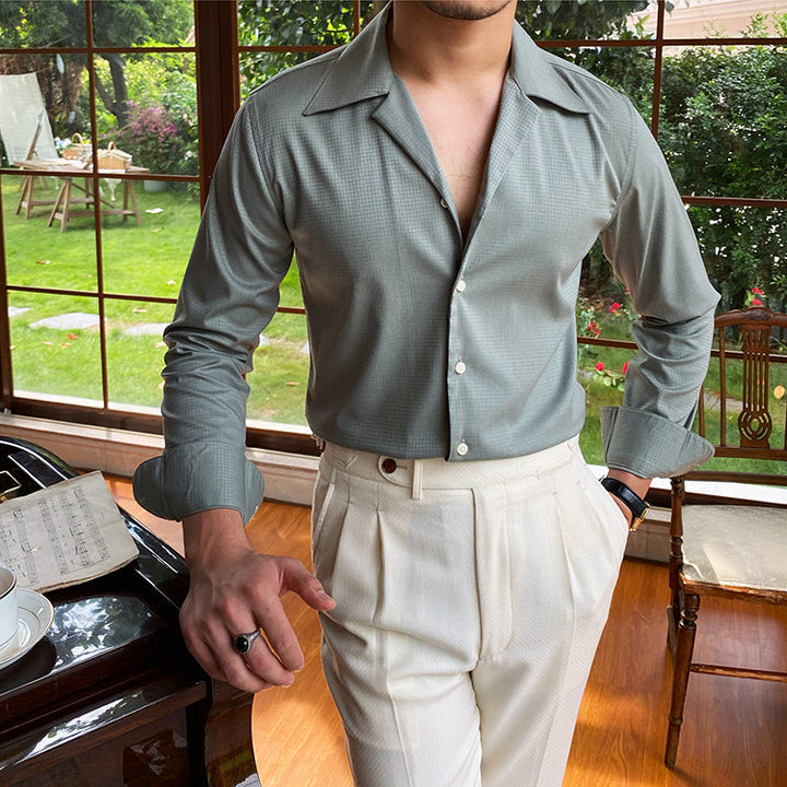 Classic Cotton Blend Shirt with Spread Collar