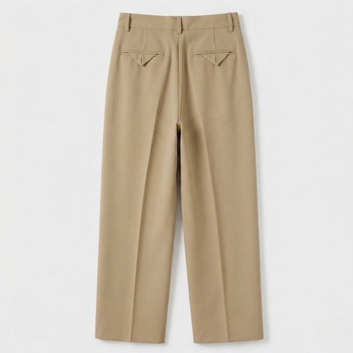 High-Waisted Pleated Straight-Leg Trousers