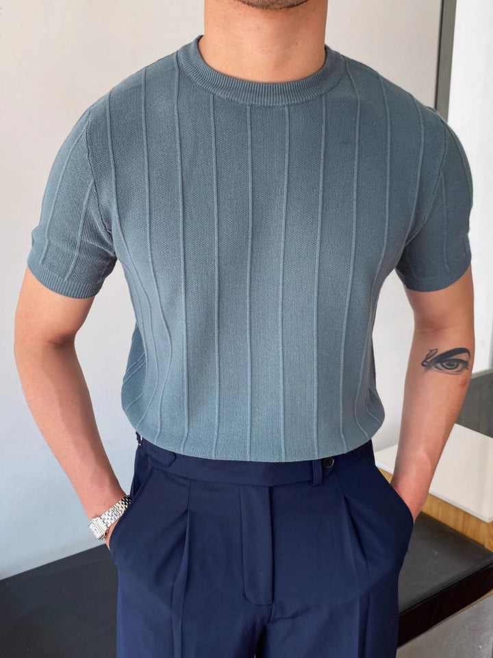 Classic Ribbed Cotton Blend Knit Shirt
