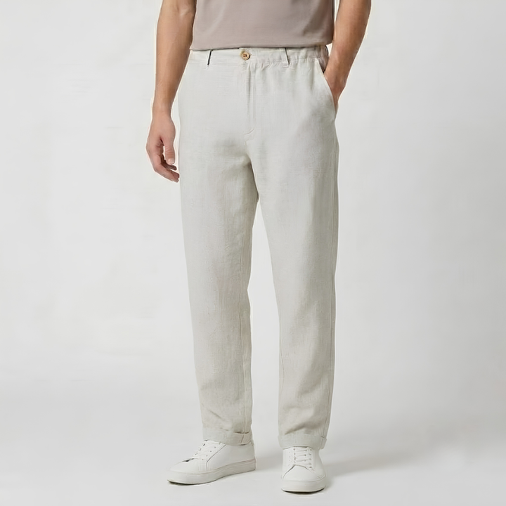 Relaxed Tapered Linen Trousers with Drawstring Waist