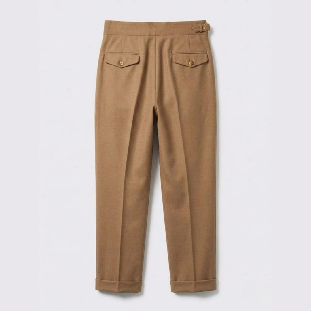 High-Rise Pleated Trousers with Cross-Belt Detail
