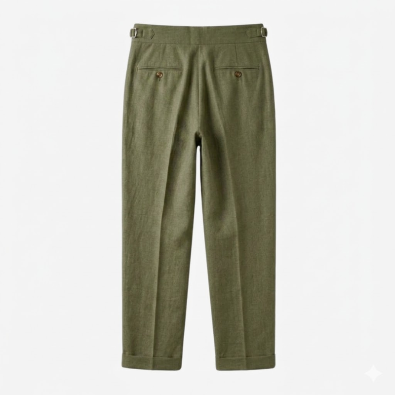 Linen-Cotton Blend Trousers with Adjustable Waist