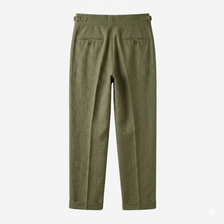 Linen-Cotton Blend Trousers with Adjustable Waist