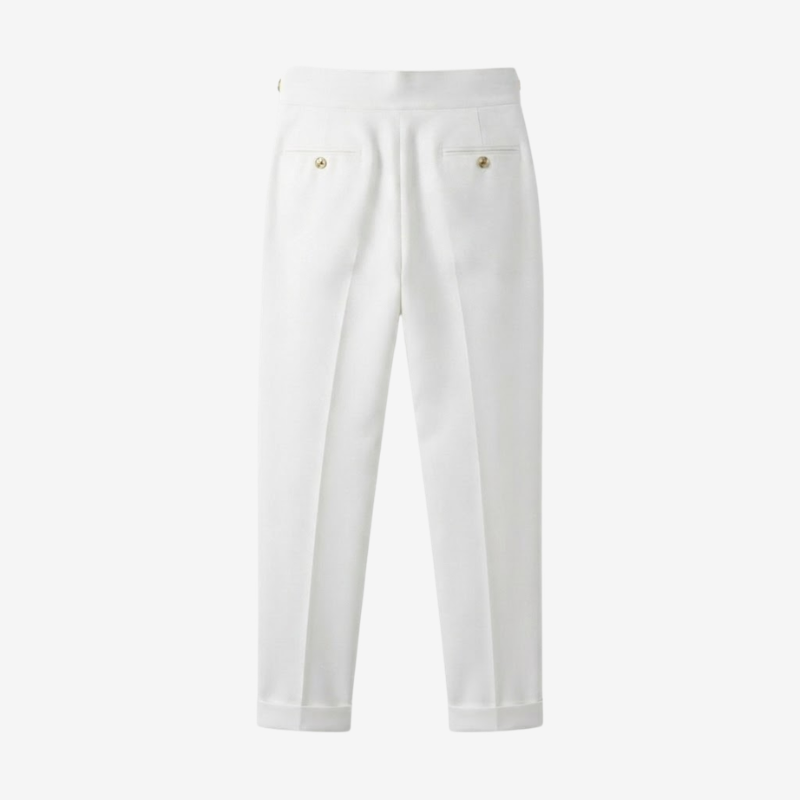 High-Waisted Double-Pleat Wool Blend Trousers