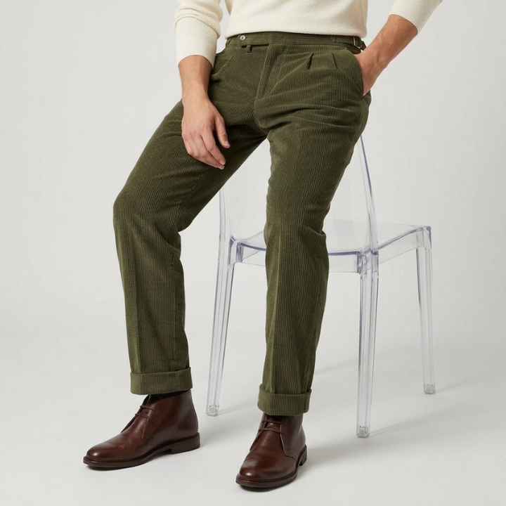 High-Rise Pleated Corduroy Trousers