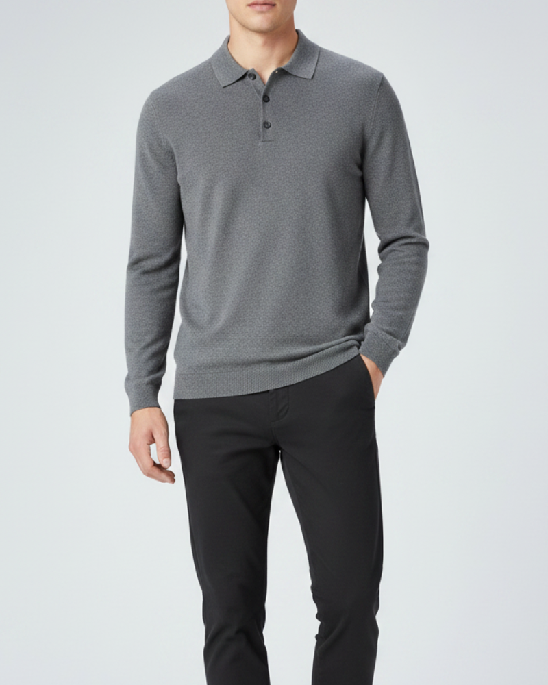 100% Wool Long Sleeve Polo Shirt