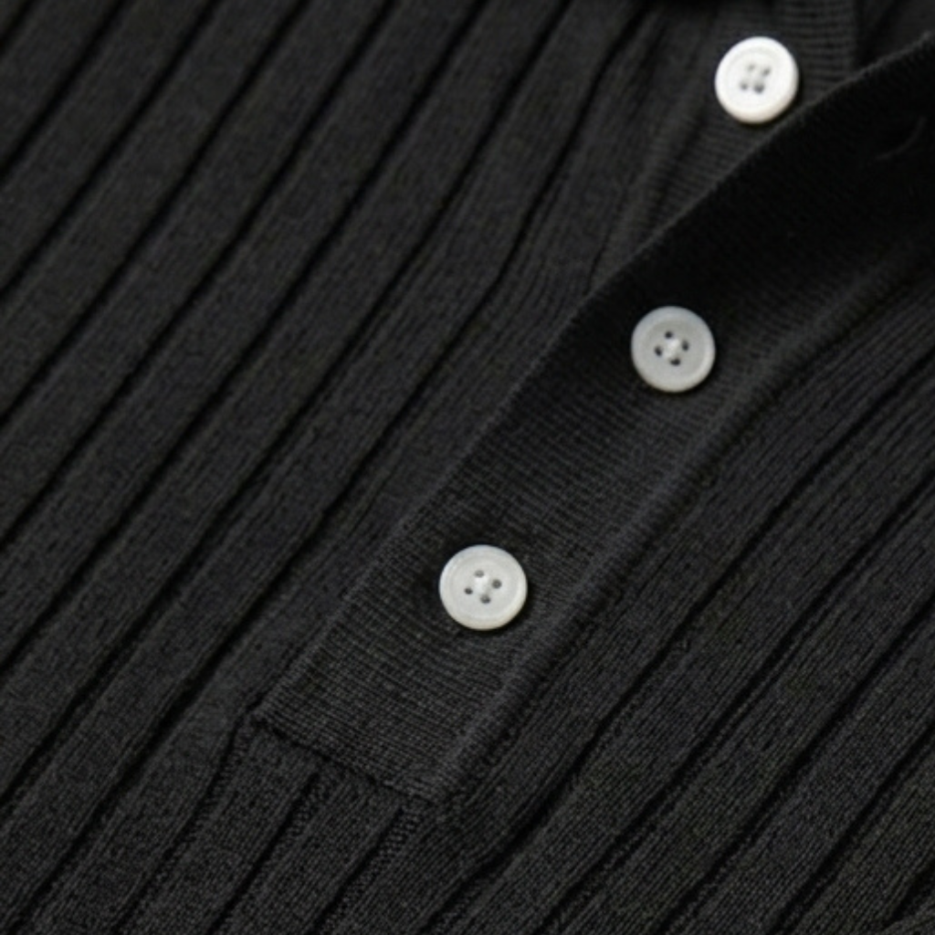 Classic Ribbed Knit Polo Shirt