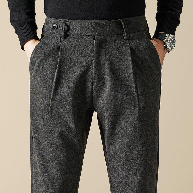 Pleated Wool Blend Tapered Trousers
