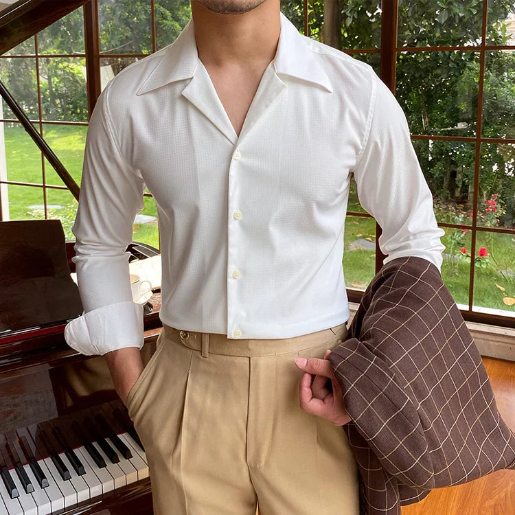 Classic Cotton Blend Shirt with Spread Collar