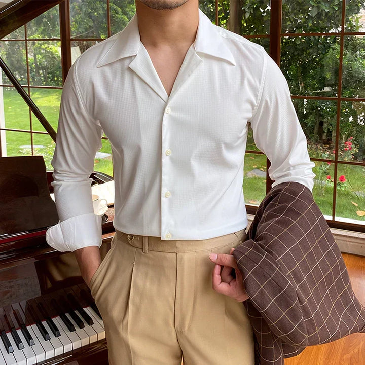 Classic Cotton Blend Shirt with Spread Collar