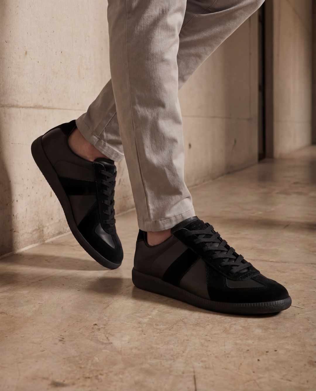 GATS Premium Leather and Suede Sneakers Black – Retro Black Sole Casual Shoes