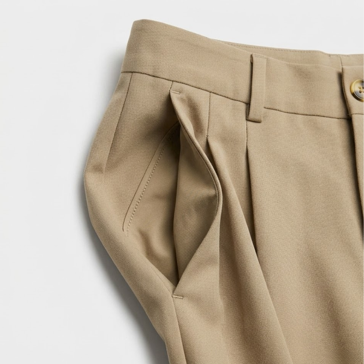 High-Waisted Pleated Straight-Leg Trousers