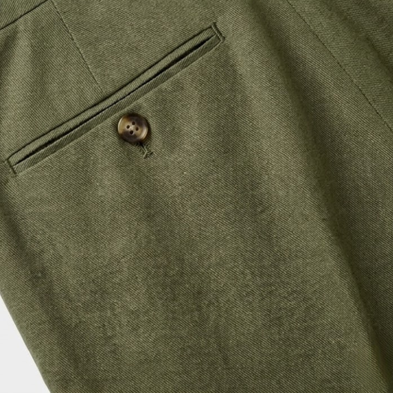 Linen-Cotton Blend Trousers with Adjustable Waist