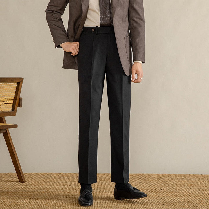 Herringbone Wool Pleated Trousers