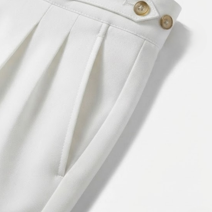 High-Waisted Double-Pleat Wool Blend Trousers