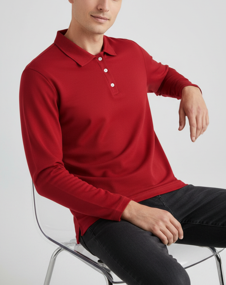 Stretch Knit Polo Shirt with Button Placket