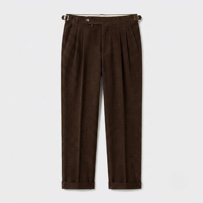 High-Rise Pleated Corduroy Trousers