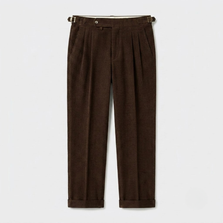 High-Rise Pleated Corduroy Trousers