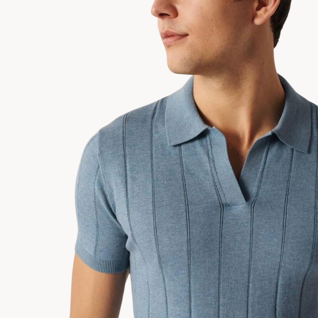 Stretch Knit Polo Shirt with Open Collar