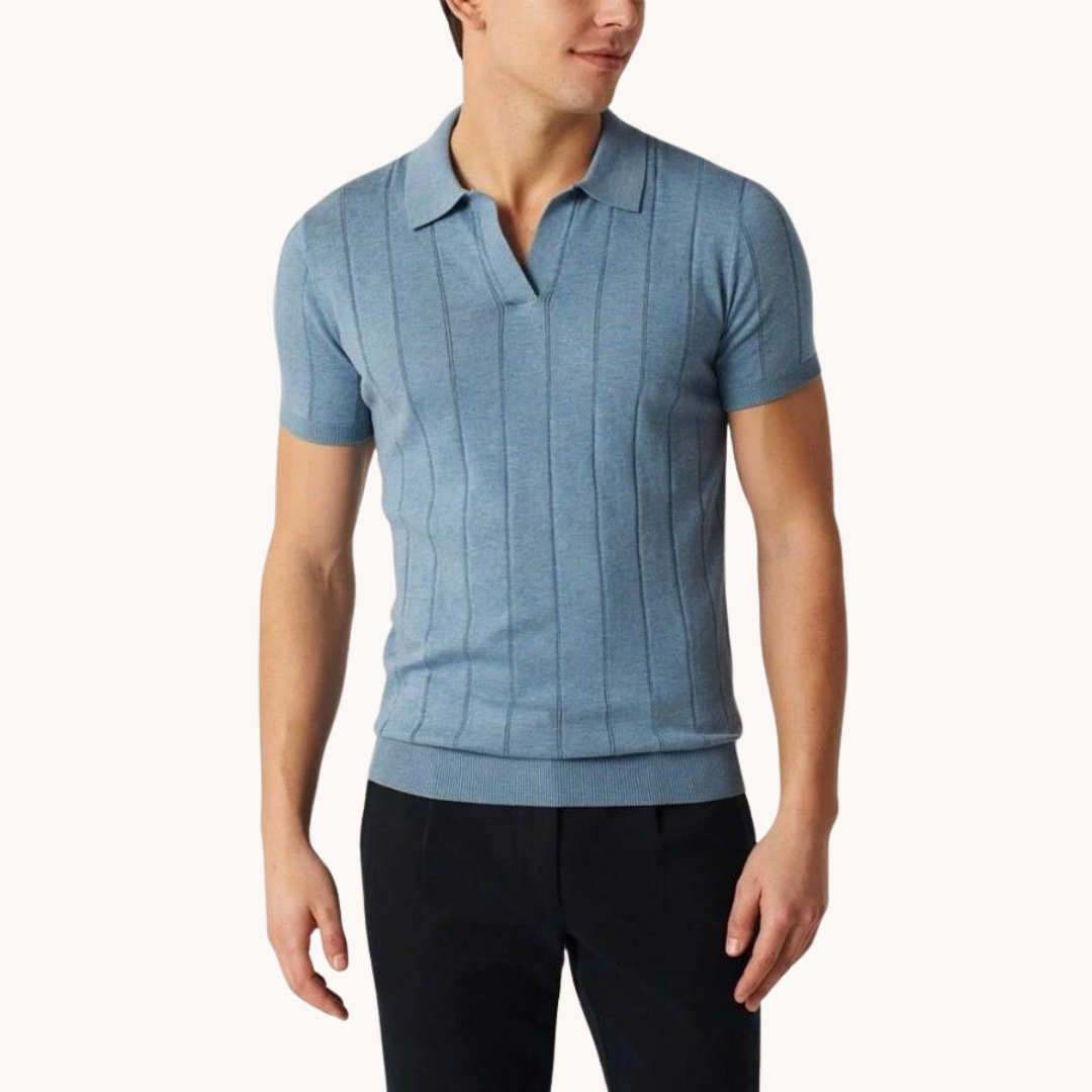 Stretch Knit Polo Shirt with Open Collar