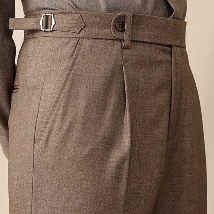 Herringbone Wool Pleated Trousers