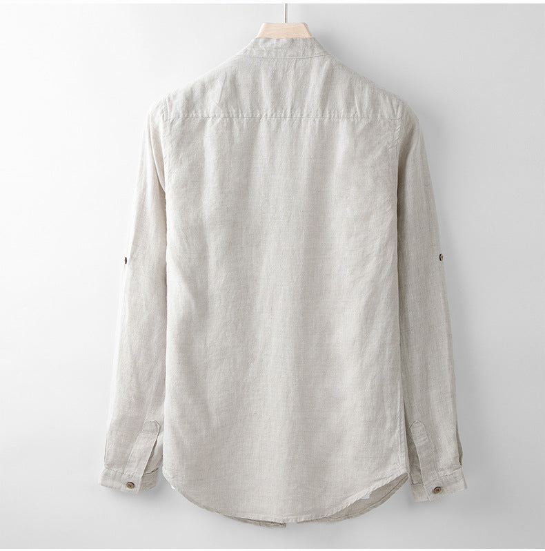 Linen Band Collar Shirt