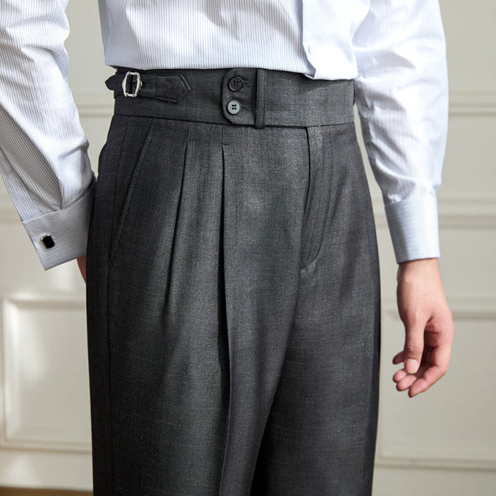 Lightweight Wool Pleated Trousers with Adjustable Waist