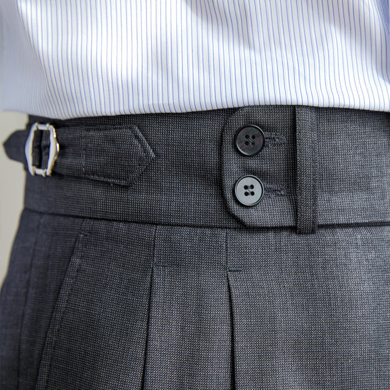 Lightweight Wool Pleated Trousers with Adjustable Waist