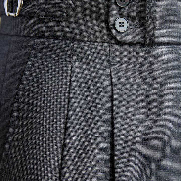 Lightweight Wool Pleated Trousers with Adjustable Waist