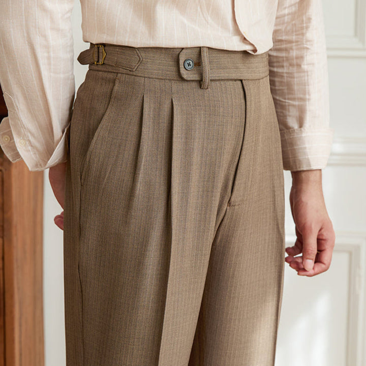 Double-Pleated Tapered Trousers with Adjustable Waist