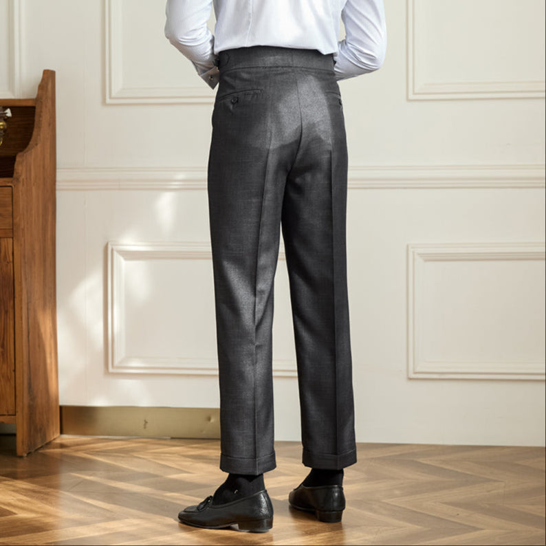 Lightweight Wool Pleated Trousers with Adjustable Waist