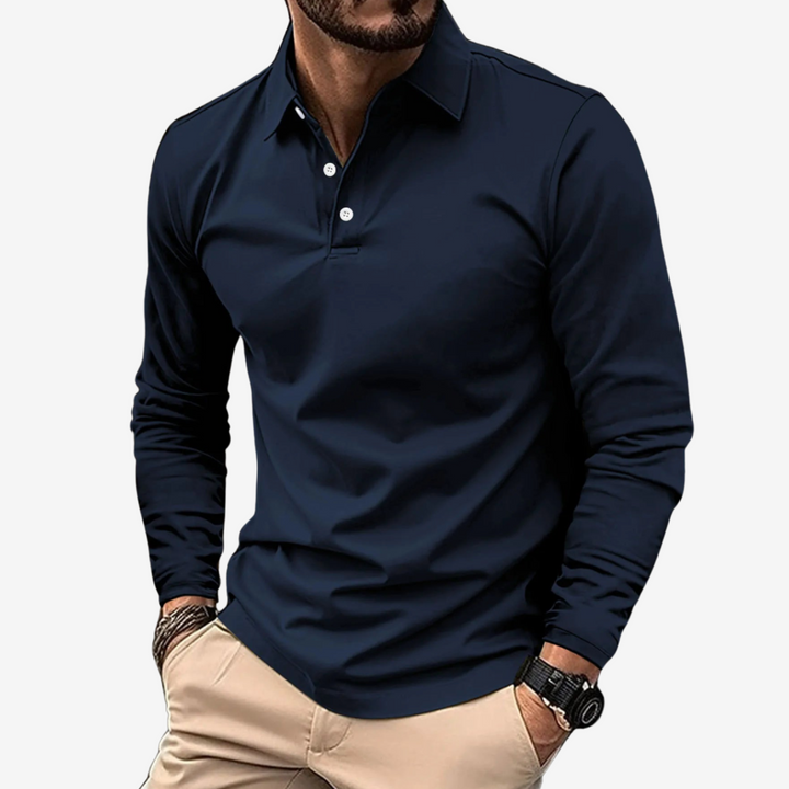 Stretch Knit Polo Shirt with Button Placket