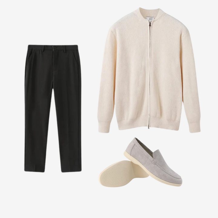 Men’s Smart Casual Outfit – Knit Gilet, Tailored Trousers & Suede Loafers
