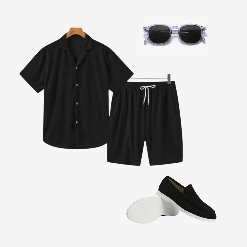 Men’s Corduroy Outfit Set with Suede Loafers & Tinted Glasses