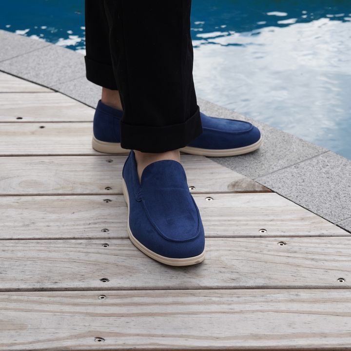 Men’s Linen Shirt & Shorts Set with Suede Loafers
