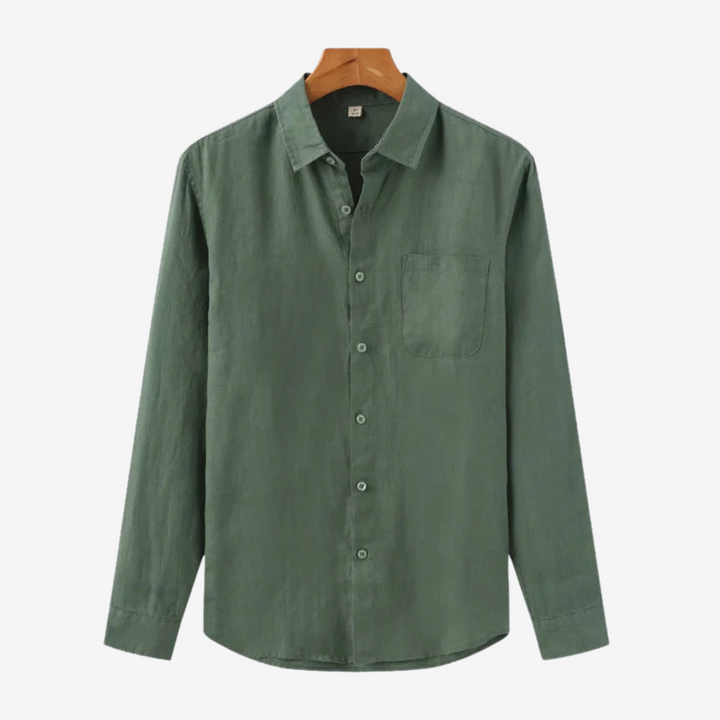 Men’s Linen Shirt & Pants Set with Suede Loafers