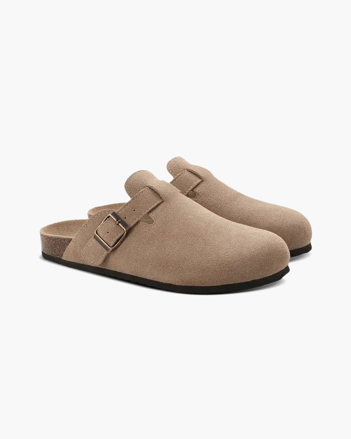 Suede Clogs with Contoured Cork Footbed