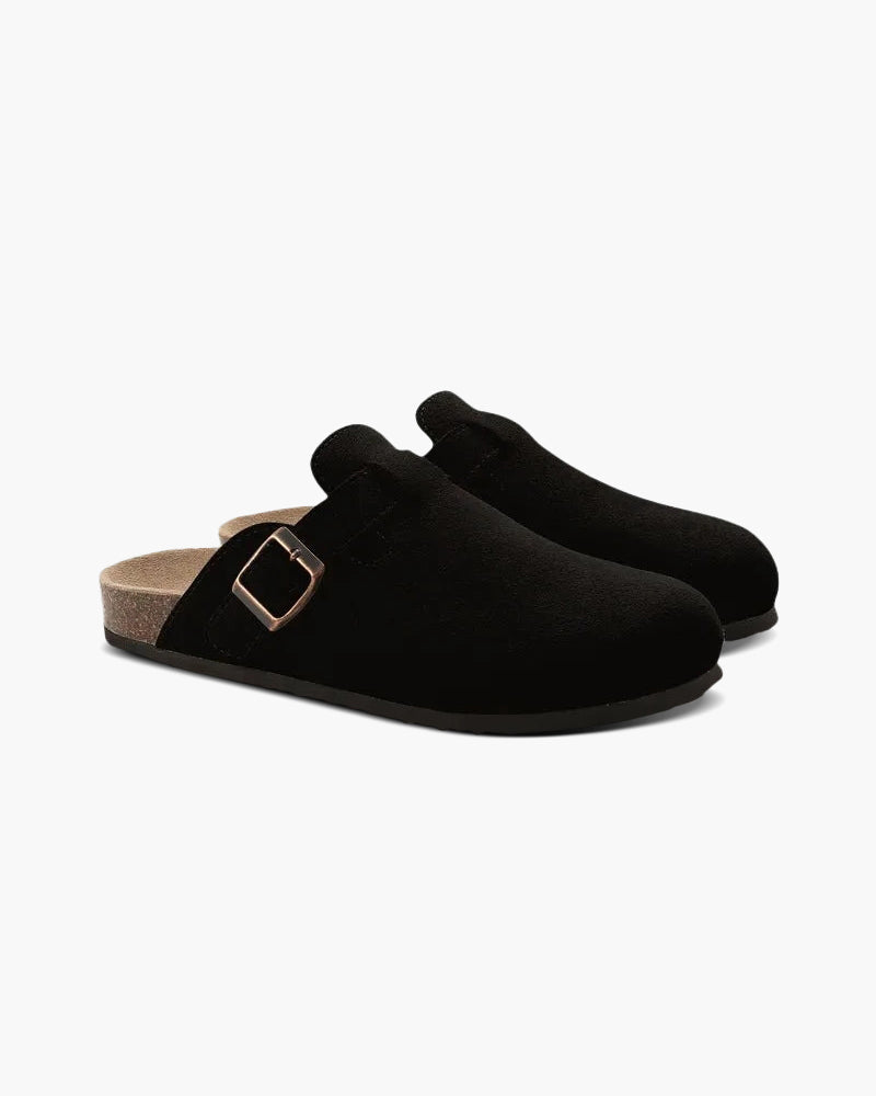 Suede Clogs with Contoured Cork Footbed