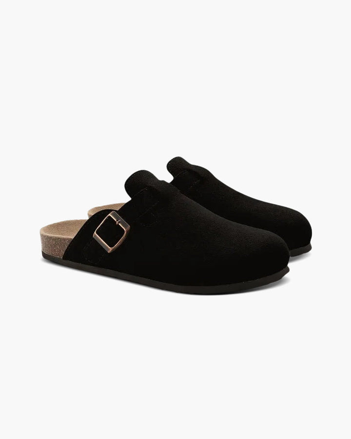 Suede Clogs with Contoured Cork Footbed