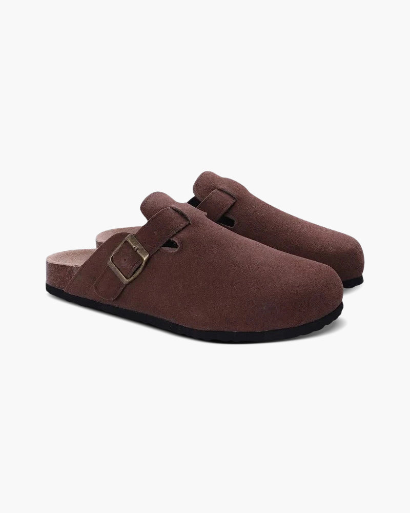 Suede Clogs with Contoured Cork Footbed