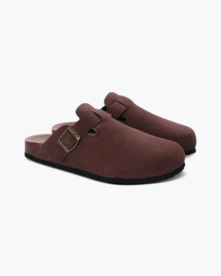 Suede Clogs with Contoured Cork Footbed