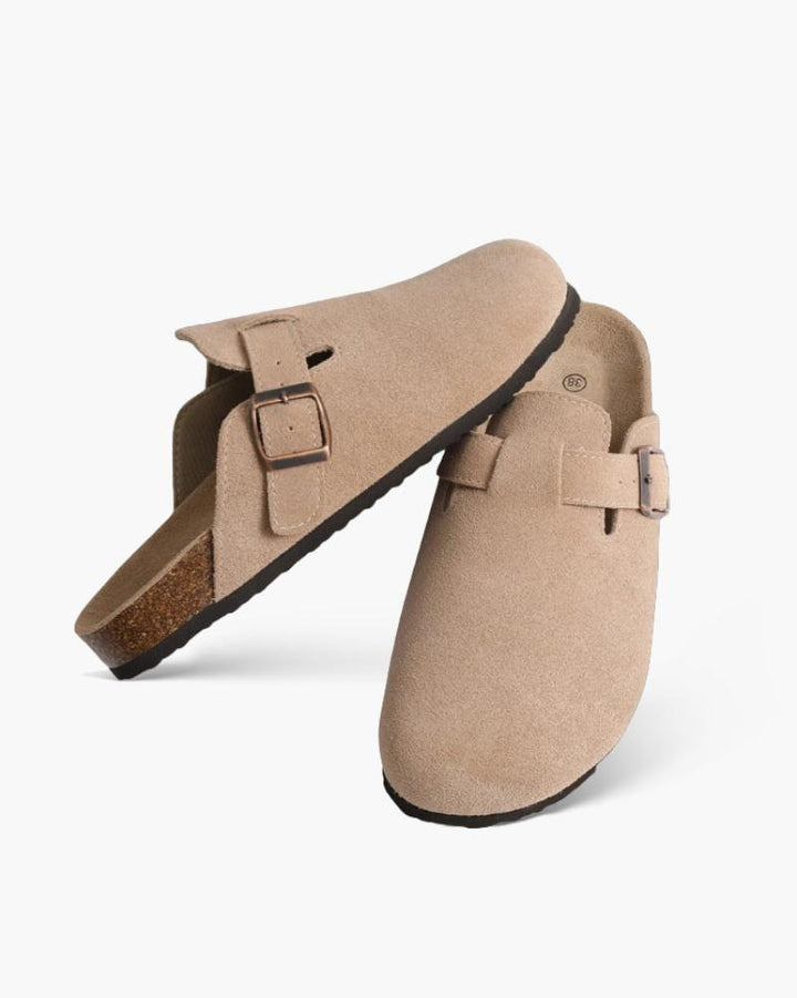 Suede Clogs with Contoured Cork Footbed