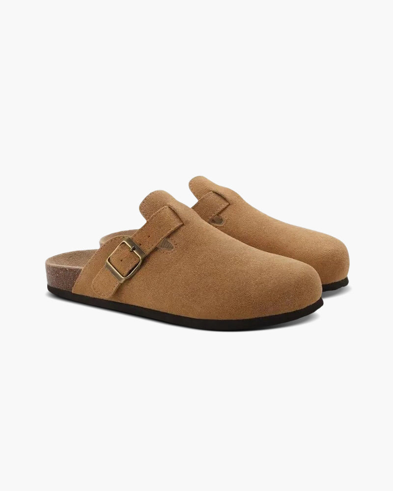 Suede Clogs with Contoured Cork Footbed